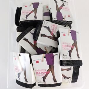 Wholesale Bulk Lot 30 Hanes Fashion Black Textured Tights Fishnet L/XL NEW